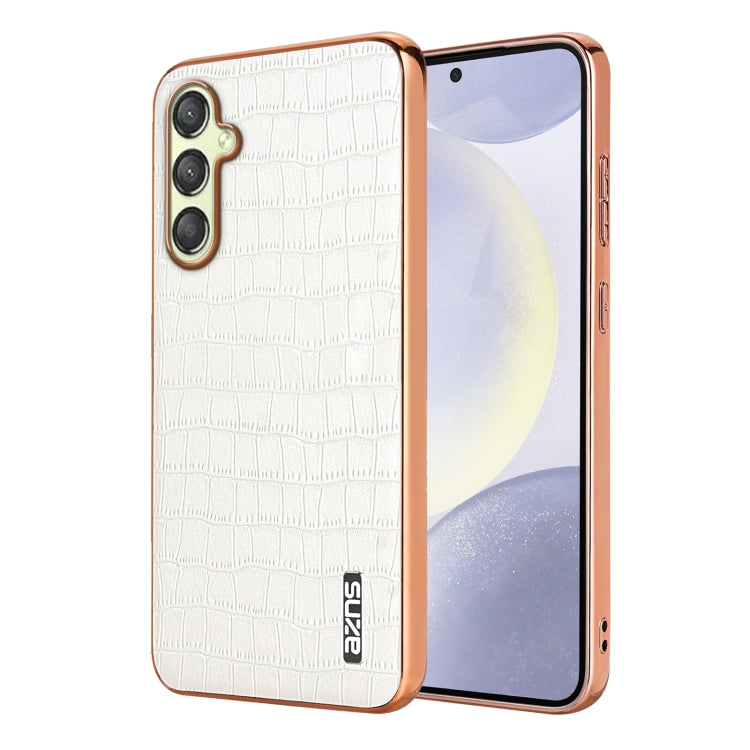 For Samsung Galaxy A15 AZNS Electroplated Frame Crocodile Texture Full Coverage Phone Case(White)