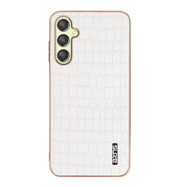 For Samsung Galaxy A15 AZNS Electroplated Frame Crocodile Texture Full Coverage Phone Case(White)