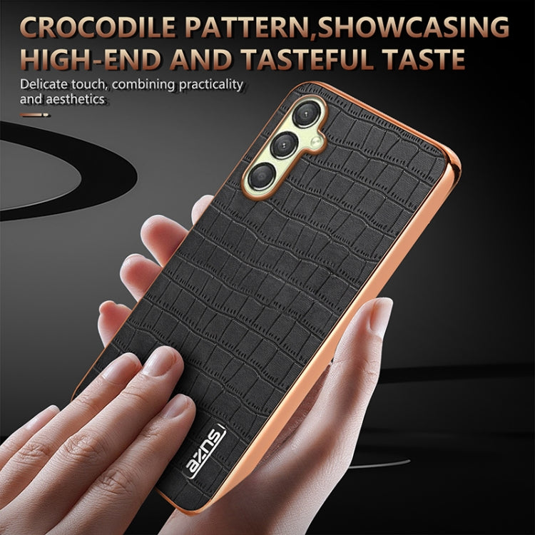 For Samsung Galaxy A15 AZNS Electroplated Frame Crocodile Texture Full Coverage Phone Case(White)