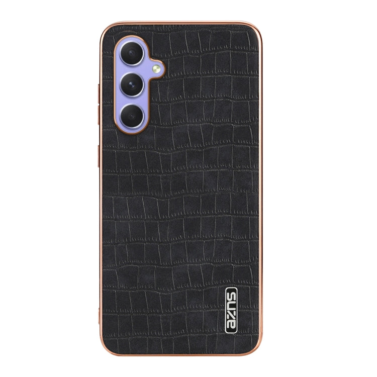 For Samsung Galaxy A34 AZNS Electroplated Frame Crocodile Texture Full Coverage Phone Case(Black)