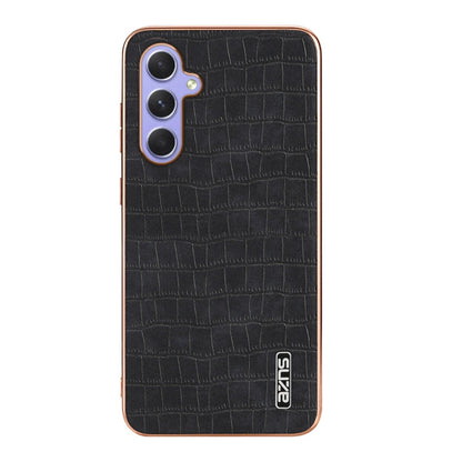 For Samsung Galaxy A34 AZNS Electroplated Frame Crocodile Texture Full Coverage Phone Case(Black)