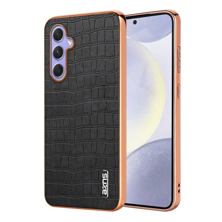 For Samsung Galaxy A54 AZNS Electroplated Frame Crocodile Texture Full Coverage Phone Case(Black)