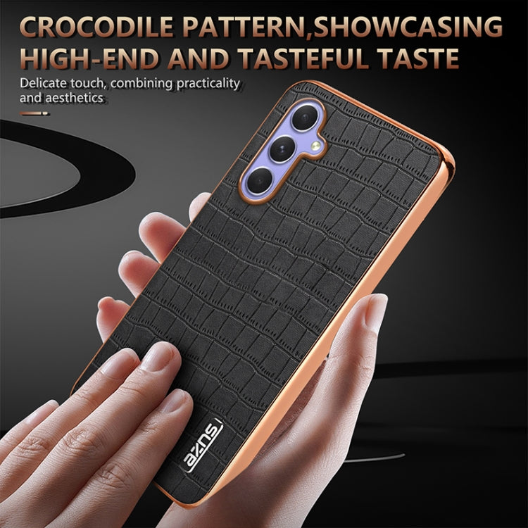 For Samsung Galaxy A35 AZNS Electroplated Frame Crocodile Texture Full Coverage Phone Case(Black)