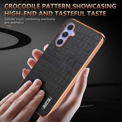 For Samsung Galaxy A35 AZNS Electroplated Frame Crocodile Texture Full Coverage Phone Case(Blue)