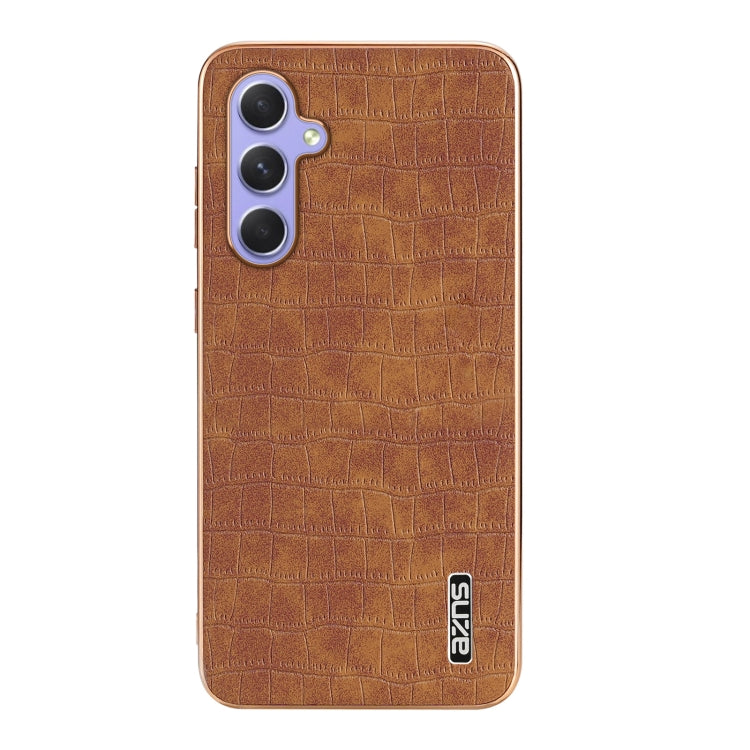 For Samsung Galaxy A55 AZNS Electroplated Frame Crocodile Texture Full Coverage Phone Case(Brown)
