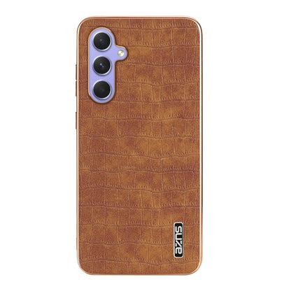 For Samsung Galaxy A55 AZNS Electroplated Frame Crocodile Texture Full Coverage Phone Case(Brown)