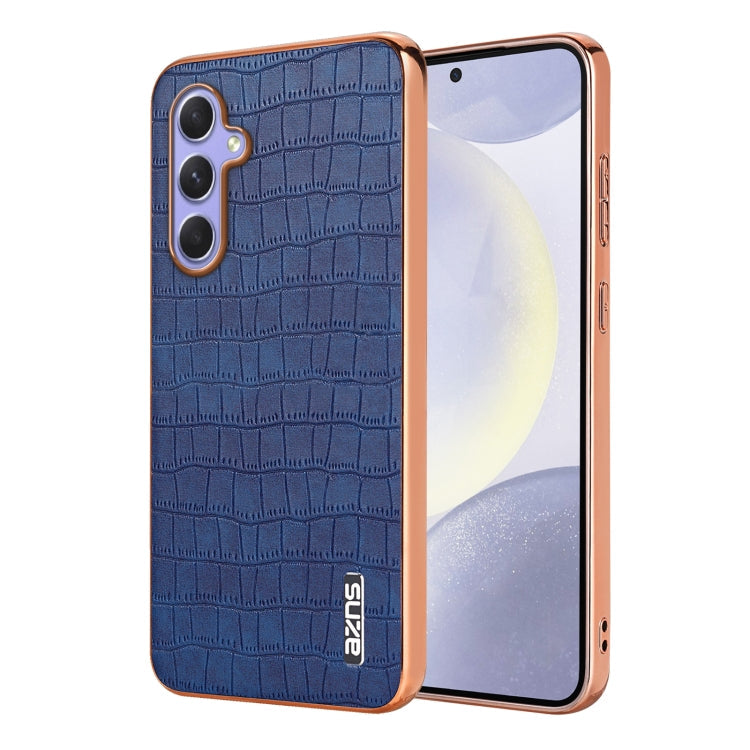 For Samsung Galaxy A55 AZNS Electroplated Frame Crocodile Texture Full Coverage Phone Case(Blue)