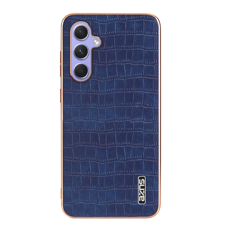 For Samsung Galaxy A55 AZNS Electroplated Frame Crocodile Texture Full Coverage Phone Case(Blue)