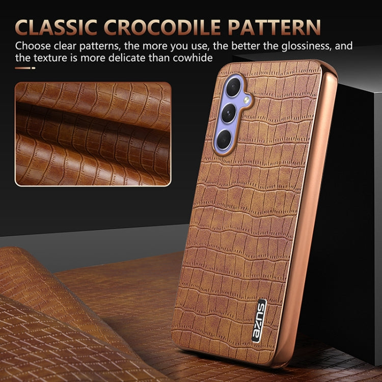 For Samsung Galaxy A55 AZNS Electroplated Frame Crocodile Texture Full Coverage Phone Case(Blue)