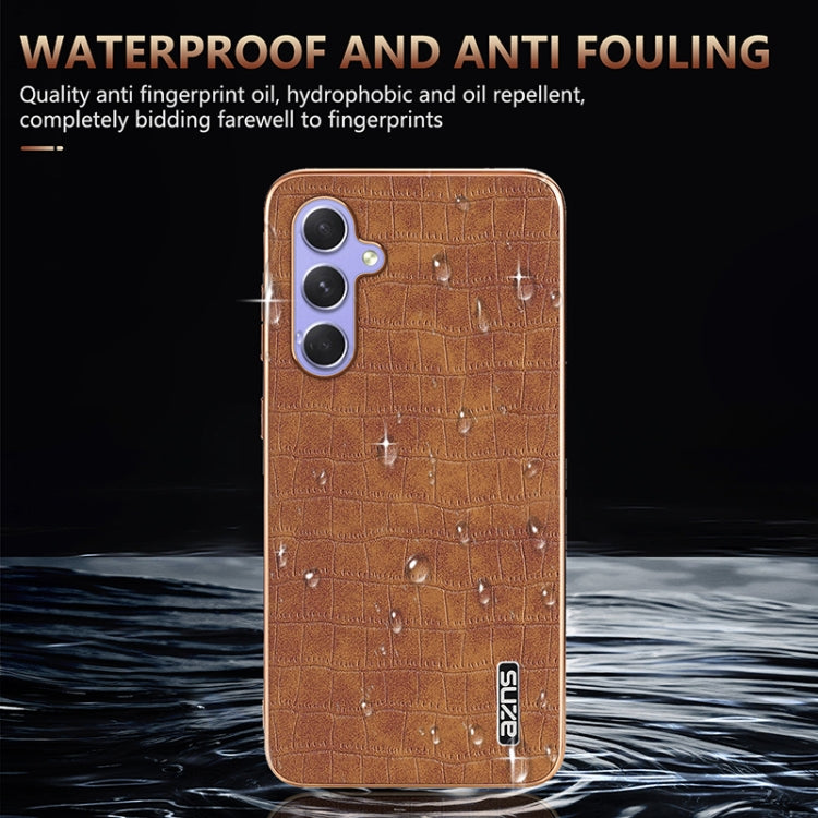 For Samsung Galaxy A55 AZNS Electroplated Frame Crocodile Texture Full Coverage Phone Case(Blue)