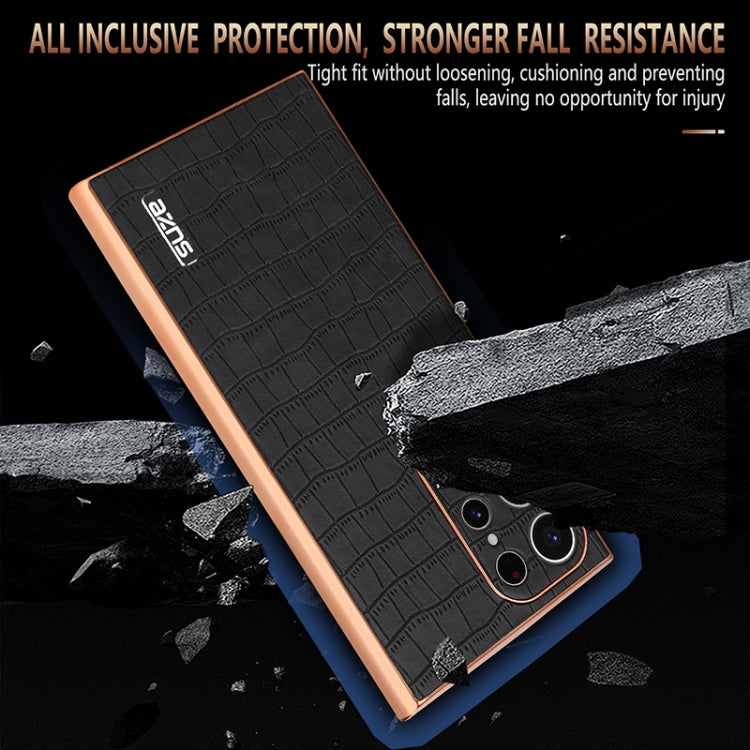 For Samsung Galaxy S22 Ultra 5G AZNS Electroplated Frame Crocodile Texture Full Coverage Phone Case(Blue)