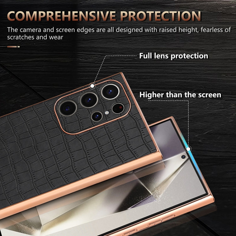 For Samsung Galaxy S22 Ultra 5G AZNS Electroplated Frame Crocodile Texture Full Coverage Phone Case(Blue)