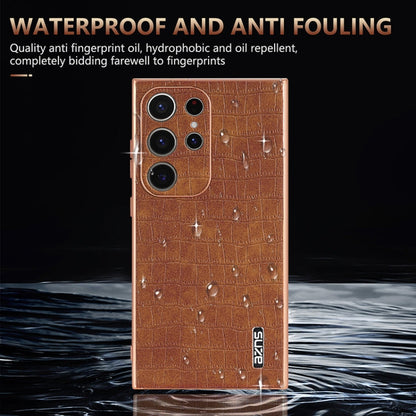 For Samsung Galaxy S22 Ultra 5G AZNS Electroplated Frame Crocodile Texture Full Coverage Phone Case(Blue)
