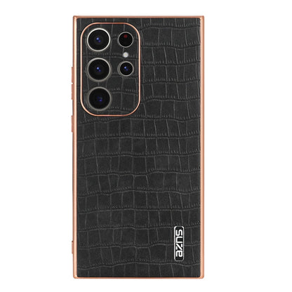 For Samsung Galaxy S23 Ultra 5G AZNS Electroplated Frame Crocodile Texture Full Coverage Phone Case(Black)