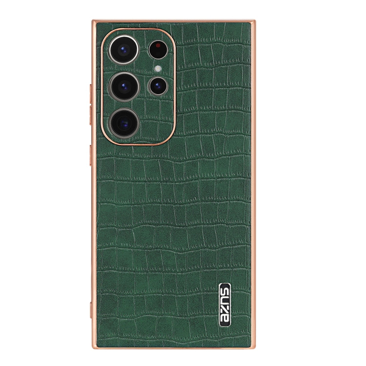 For Samsung Galaxy S23 Ultra 5G AZNS Electroplated Frame Crocodile Texture Full Coverage Phone Case(Green)