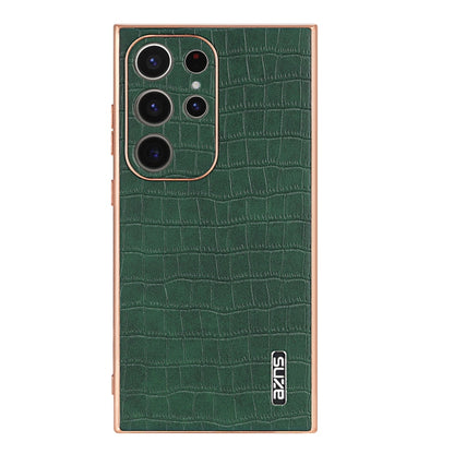 For Samsung Galaxy S23 Ultra 5G AZNS Electroplated Frame Crocodile Texture Full Coverage Phone Case(Green)