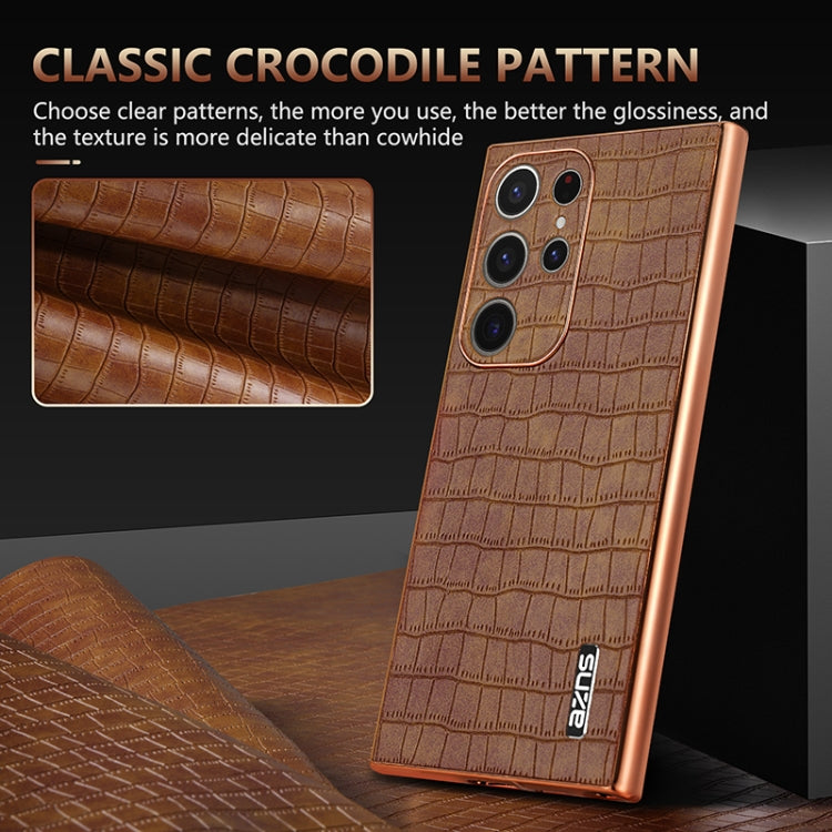 For Samsung Galaxy S23 Ultra 5G AZNS Electroplated Frame Crocodile Texture Full Coverage Phone Case(Green)
