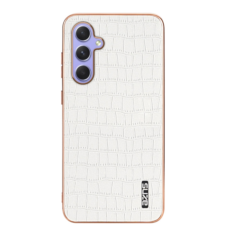 For Samsung Galaxy S23 FE 5G AZNS Electroplated Frame Crocodile Texture Full Coverage Phone Case(White)