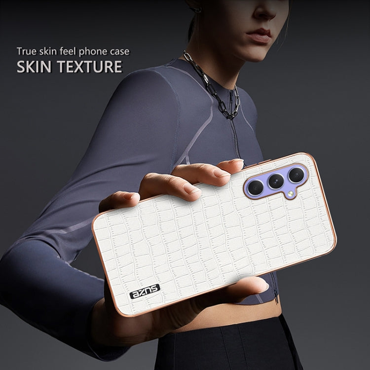 For Samsung Galaxy S23 FE 5G AZNS Electroplated Frame Crocodile Texture Full Coverage Phone Case(White)