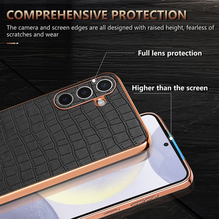 For Samsung Galaxy S24+ 5G AZNS Electroplated Frame Crocodile Texture Full Coverage Phone Case(Green)