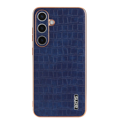 For Samsung Galaxy S24+ 5G AZNS Electroplated Frame Crocodile Texture Full Coverage Phone Case(Blue)