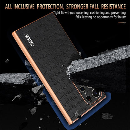 For Samsung Galaxy S24 Ultra 5G AZNS Electroplated Frame Crocodile Texture Full Coverage Phone Case(Brown)