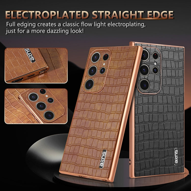 For Samsung Galaxy S24 Ultra 5G AZNS Electroplated Frame Crocodile Texture Full Coverage Phone Case(Blue)