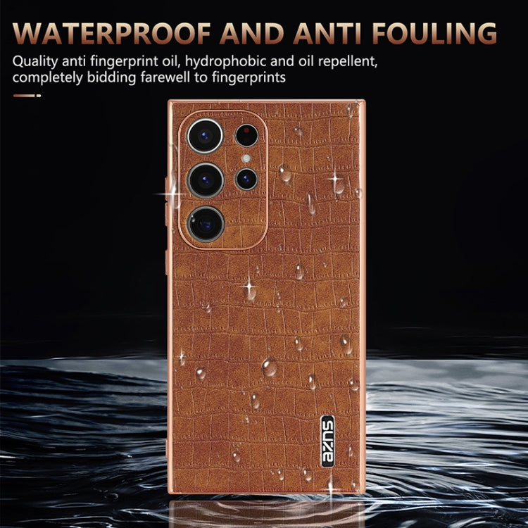 For Samsung Galaxy S24 Ultra 5G AZNS Electroplated Frame Crocodile Texture Full Coverage Phone Case(White)