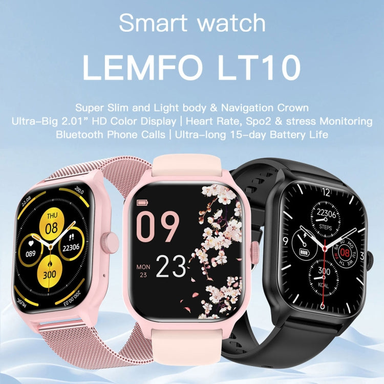 LEMFO LT10 2.01 inch TFT Screen Smart Watch Supports Bluetooth Call / Health Monitoring, Silicone Strap(Pink)