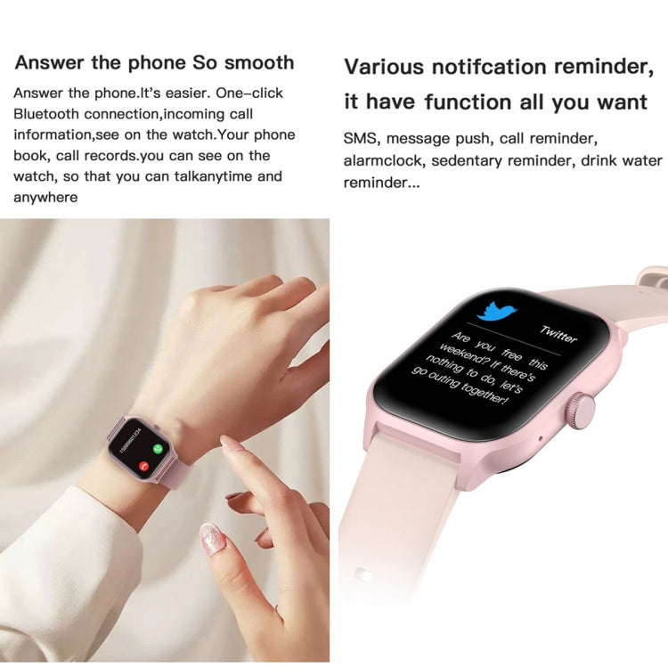 LEMFO LT10 2.01 inch TFT Screen Smart Watch Supports Bluetooth Call / Health Monitoring, Silicone Strap(Pink)