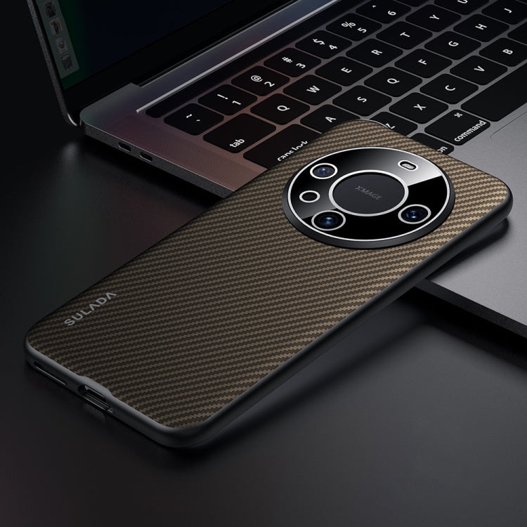 Pour Huawei Mate 60 SULADA 600D Coque de téléphone antichoc en PC à texture Kevlar (marron)