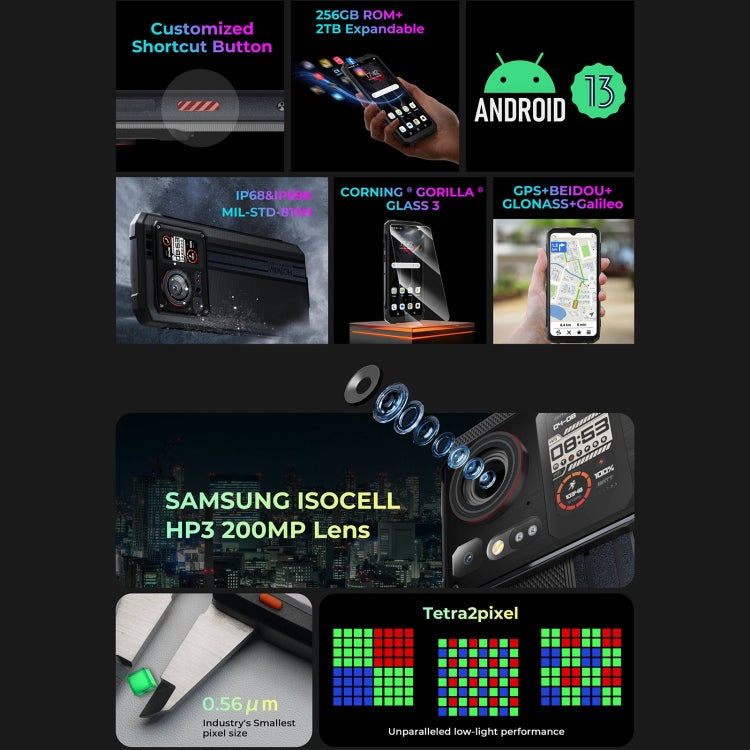 [HK Warehouse] HOTWAV Cyber 15, 12GB+256GB, IP68/IP69K Rugged Phone, 6280mAh, 6.6 inch Android 13 MediaTek MT6789 Helio G99 Octa Core, Network: 4G, NFC, OTG(Knight Black)