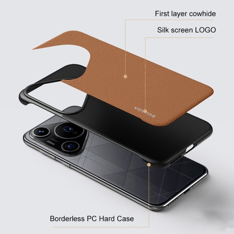 For Huawei Pura 70 SULADA Frameless Top Layer Cowhide Leather + PC Phone Case(Brown)