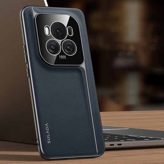 Pour Honor Magic6 SULADA Étui de téléphone en cuir de vachette sans cadre + PC (bleu)
