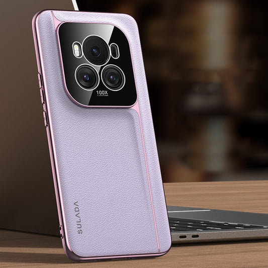 Pour coque de téléphone For Honor Magic6 SULADA en cuir de vachette sans cadre + PC (violet)