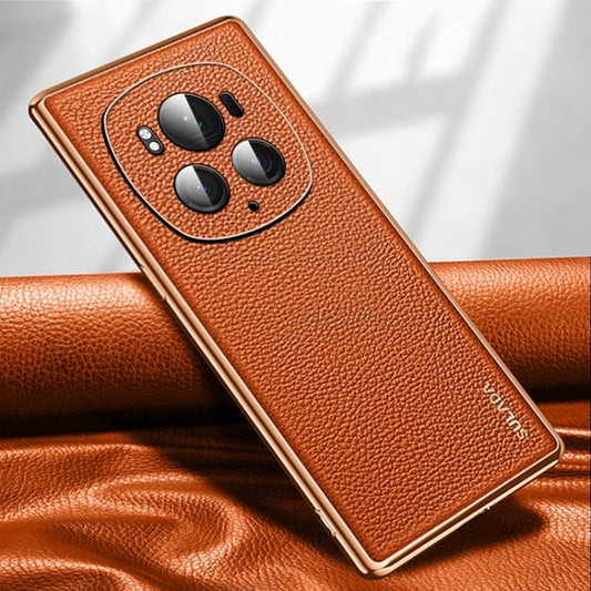Pour Honor Magic6 Pro Étui de téléphone SULADA en TPU + cuir texturé Litchi (Orange)