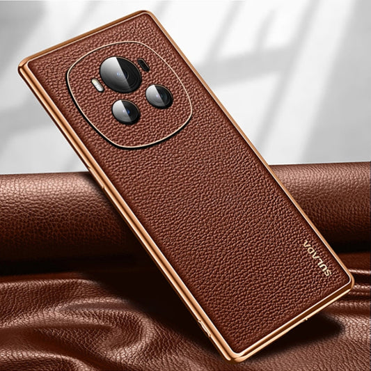 Pour Honor Magic6 Étui de téléphone en TPU SULADA + Cuir Litchi (Marron)