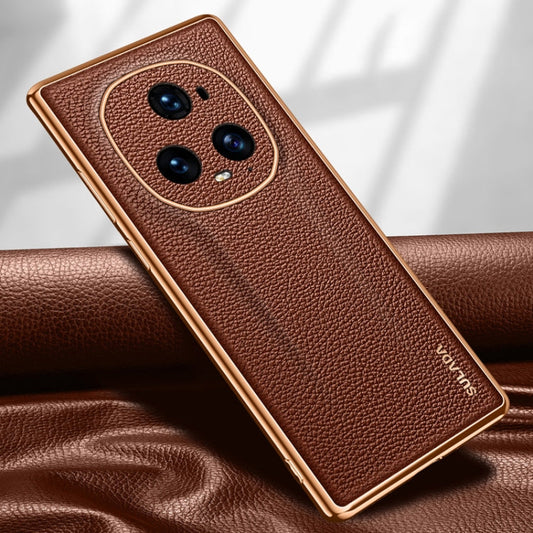Pour coque de téléphone For Honor Magic5 Ultimate SULADA en TPU + cuir texturé Litchi (marron)