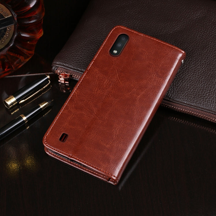 For Samsung Galaxy M01 idewei Crazy Horse Texture Horizontal Flip Leather Case with Holder & Card Slots & Wallet(Brown)