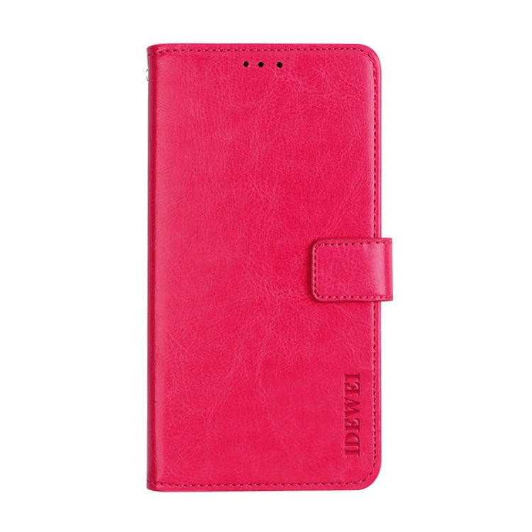 Pour Samsung Galaxy M01 Étui en cuir à rabat horizontal idewei Crazy Horse Texture avec support et fentes pour cartes et portefeuille (rouge rose)