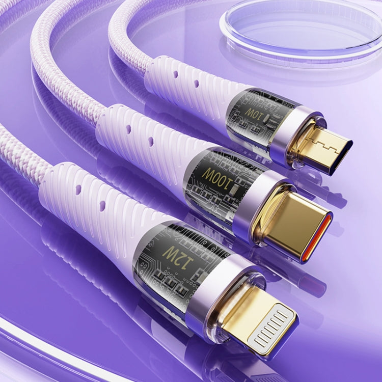 ROCK G20 1.5m 100W 3 in 1 USB-C / Type-C Fast Charging Data Cable(Purple)