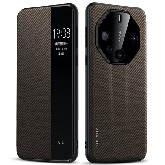 For Huawei Mate 60 RS Ultimate SULADA Kevlar 600D Texture Smart Window Leather Phone Case(Brown)