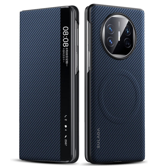 For Huawei Mate X5 SULADA Kevlar 600D Texture Smart Window Leather Phone Case(Blue)