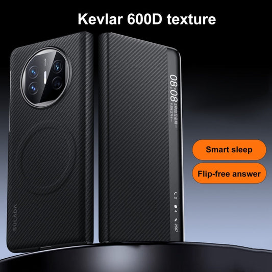 For Huawei Mate X5 SULADA Kevlar 600D Texture Smart Window Leather Phone Case(Brown)