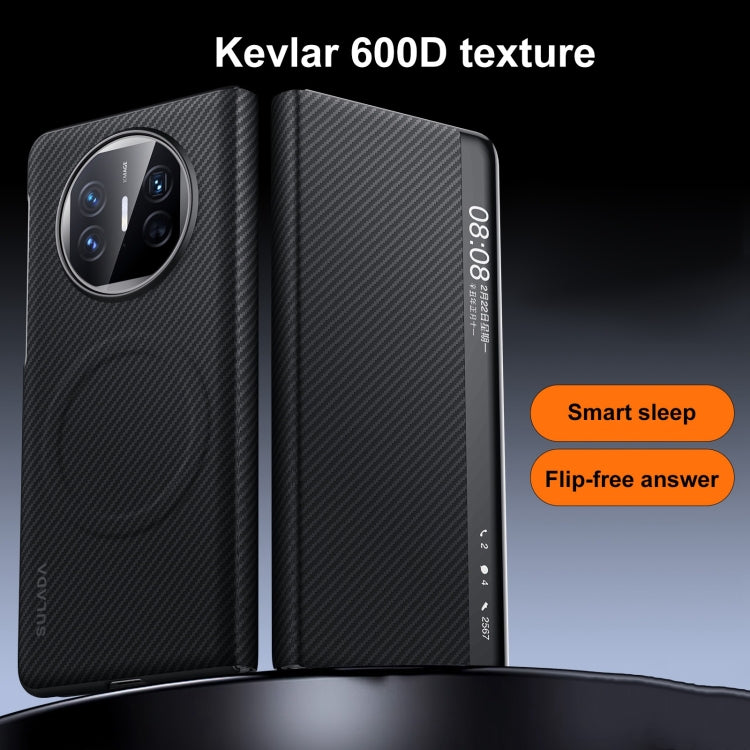Pour Huawei Mate X3 SULADA Coque de téléphone en cuir avec fenêtre intelligente texturée Kevlar 600D (Violet)