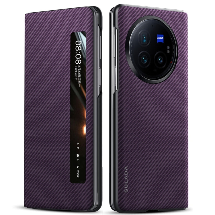 For vivo X Fold3 Pro SULADA Kevlar 600D Texture Smart Window Leather Phone Case(Purple)