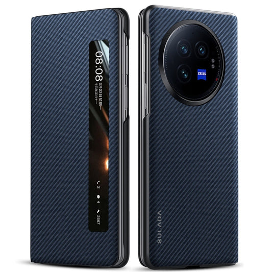 For vivo X Fold3 SULADA Kevlar 600D Texture Smart Window Leather Phone Case(Blue)