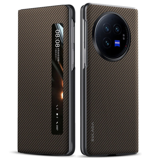 For vivo X Fold3 SULADA Kevlar 600D Texture Smart Window Leather Phone Case(Brown)