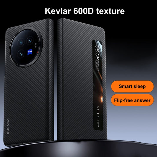 For vivo X Fold3 SULADA Kevlar 600D Texture Smart Window Leather Phone Case(Blue)