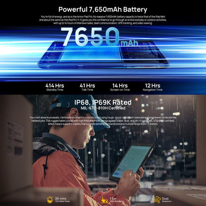[HK Warehouse] Ulefone Armor Pad Pro Rugged Tablet PC, 8GB+128GB, 8 inch Android 13 MediaTek MT8788 Octa Core 4G Network, EU Plug(Black)